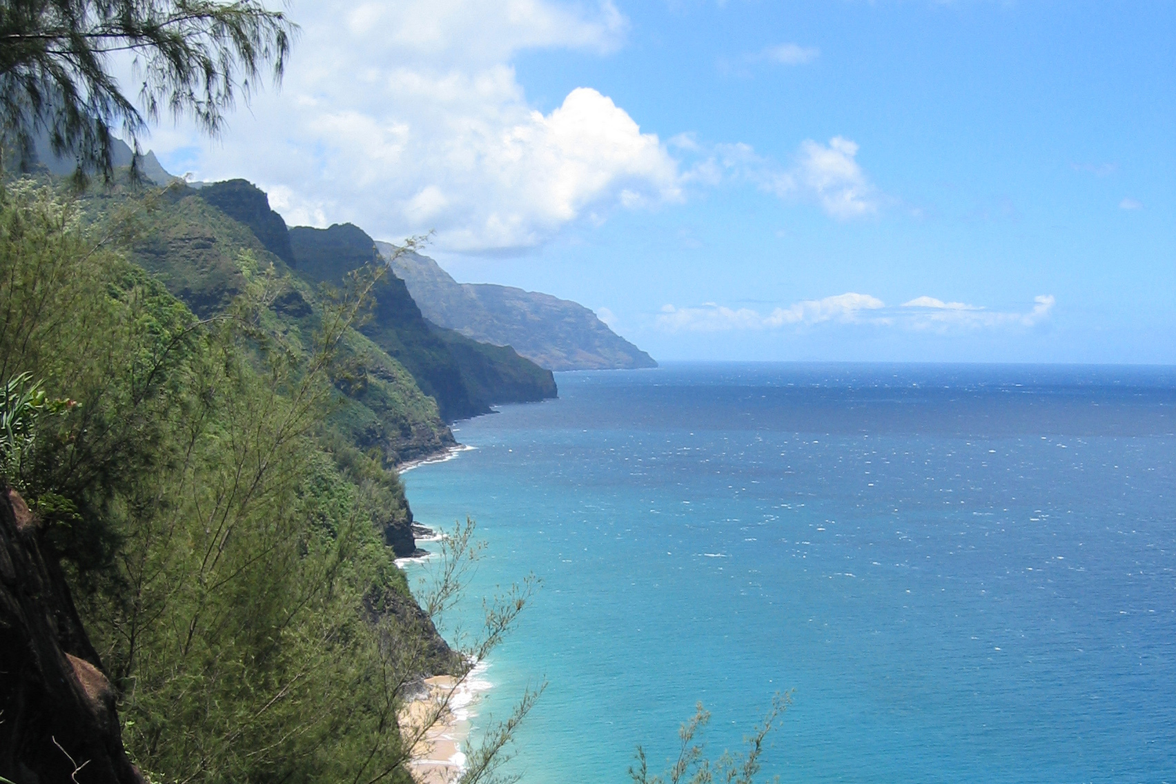The fluted green cliffs of the Nā Pali Coast dropping into the ocean